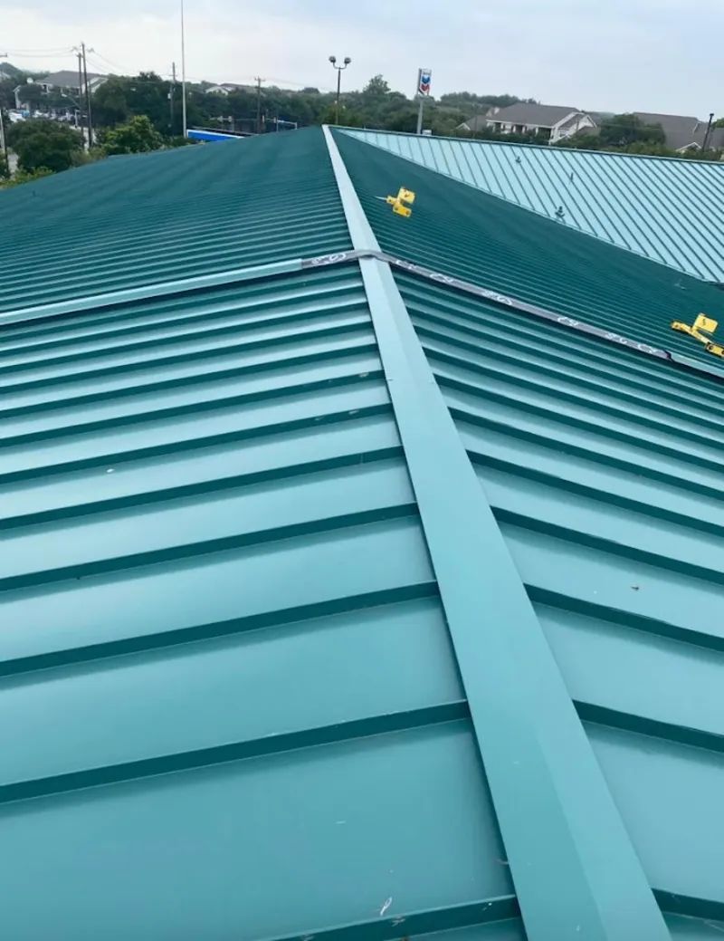 Green commercial metal roof ridge and valley for Metal Roof Repair in Timonium